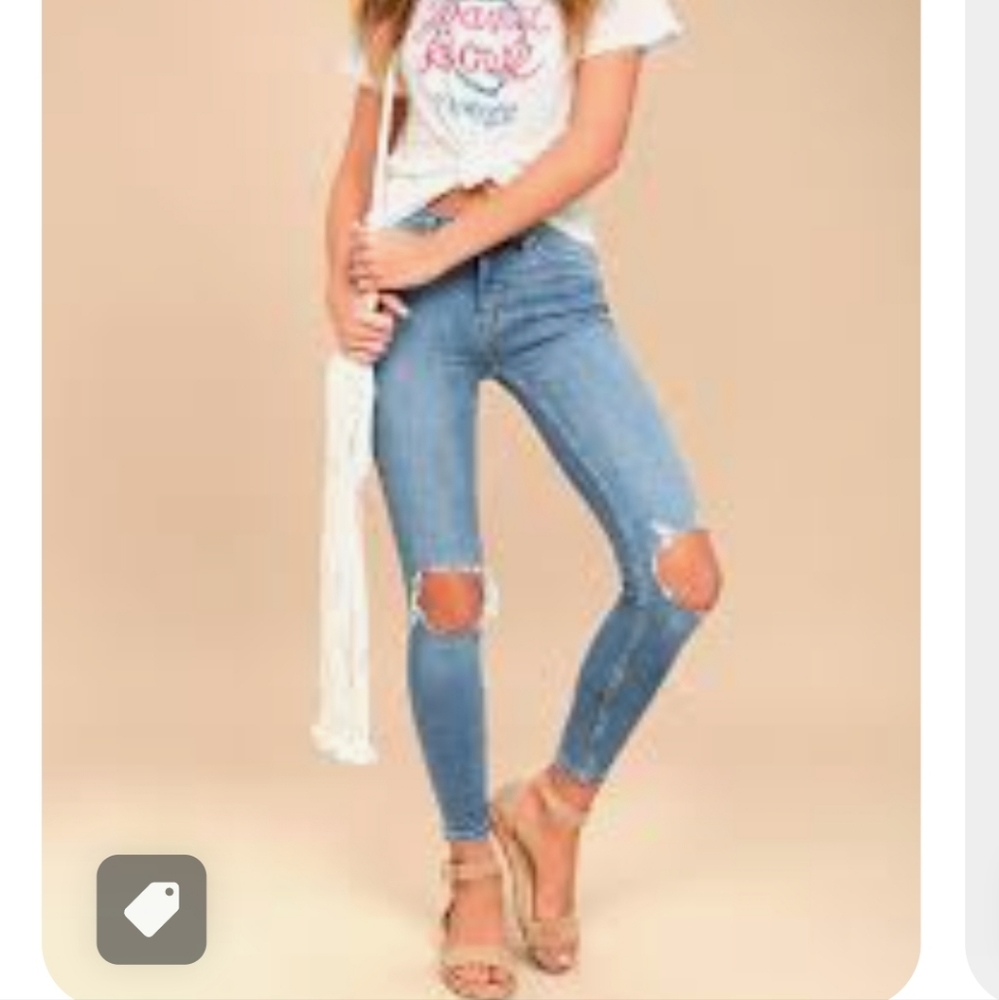 Free People Blue Skinny Distressed Jeans